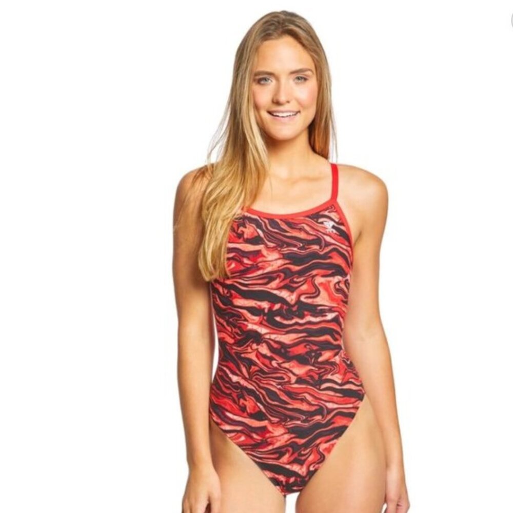 TYR Red Miramar Diamond Fit One Piece Swimsuit Size 34